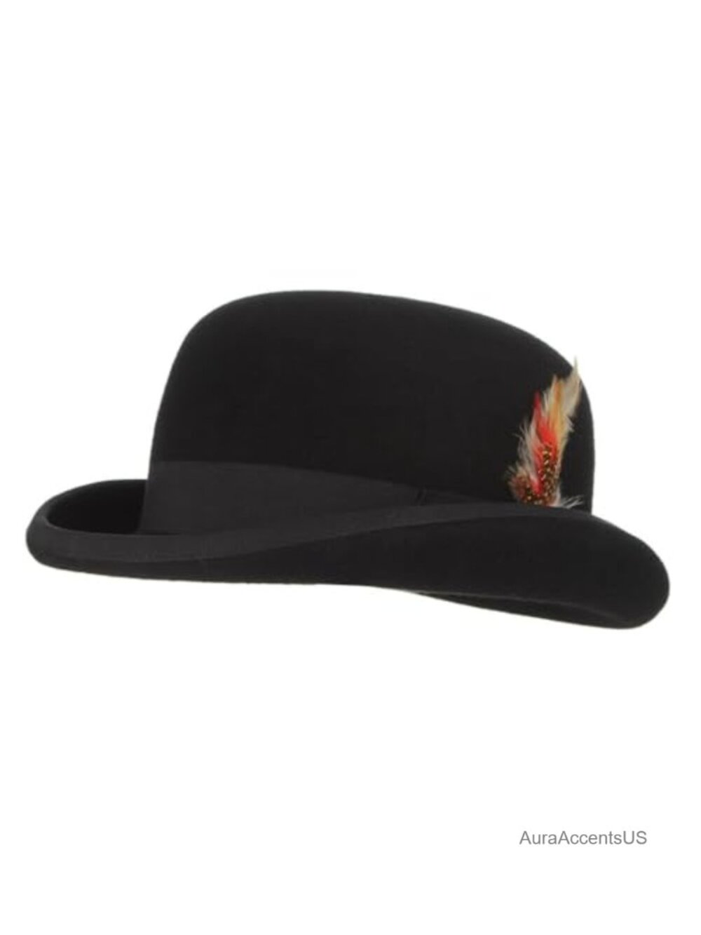100% Wool Derby Hat with Removable Feather Satin Lined Roll Brim Bowler